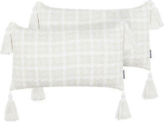 Beliani Beliani - Conjunto De 2 Cojines Decorativos Con Funda De Algod&oacute;n A Cuadros Beige 30 X 60 Cm Douris