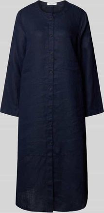 Christian Berg Leinenkleid mit durchgehender Knopfleiste in Dunkelblau, Größe 36