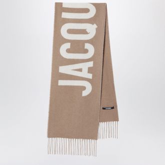 Jacquemus Taupe wool scarf with logo