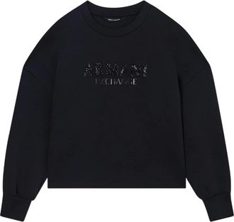 A|X Armani Exchange Felpa con logo Strass Girocollo - Dames - Sweatshirts - Zwart - M - Hoodies & sweatvesten