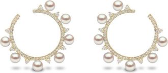 Yoko London 18kt yellow gold Sleek Akoya pearl and diamond earrings - women - Diamond/18kt Yellow Gold/Akoya Pearl - One Size