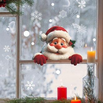OEM Efecto 3d, Adhesivo Para Ventana, Adhesivo De Pared, Pap&aacute; Noel Y Copo De Nieve, Adhesivo De Pared Autoadhesivo, Decoraci&oacute;n Del Hogar (2424cm)