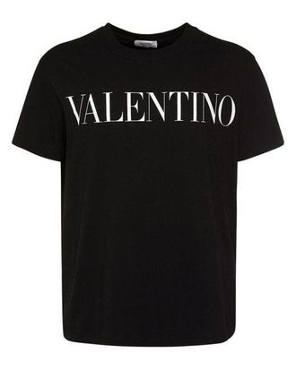 Valentino Mens Logo Print T-shirt in Black Cotton - Size Medium