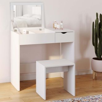 IDMarket Idmarket - Mueble De Tocador Zelia Con Espejo Abatible, 2 Cajones Y 1 Taburete