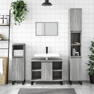vidaXL Vidaxl - Set De Muebles De Ba&ntilde;o 3 Pzas Madera Contrachapada Gris Sonoma