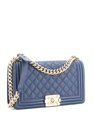 Chanel Boy Flap Bag gewatteerde Caviar Old medium crossbodytas - Blauw