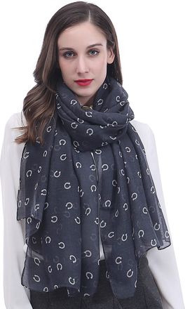 Lina & Lily Horseshoe Print Womens Large Scarf (Dark Grey)(Size: One Size)