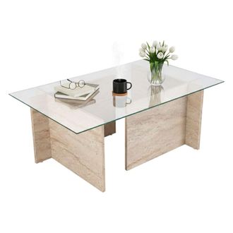 Dmora Mesa De Caf&eacute; Illasi, Mesa De Centro Baja, Revistero Para Sof&aacute;, Estante De La Sala De Estar, 105x65 H40 Cm, Beige - Dmora