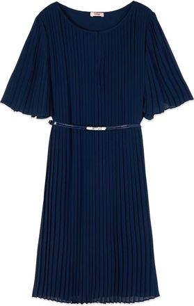 Oltre Korte geplooide georgette jurk - Dames - Feestkleedjes - Blauw - S - Polyester - Kleedjes