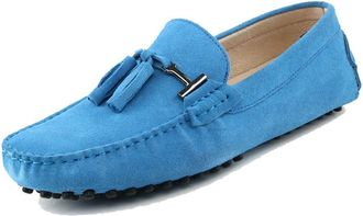 Minitoo Mens Casual Loafers Slip on Dress Moccasins Shoes with Tassel Summer Baby Blue UK 8