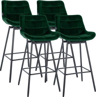 Clp Juego De 4 Taburetes De Bar Weston Giratorios Verde Oscuro Terciopelo