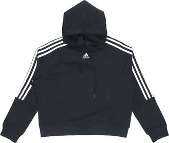 adidas (WMNS) adidas Loose-Cut 3-Stripes Cropped Hoodie Black GL1460