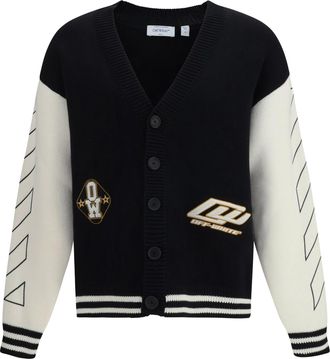 Off-white Mens Cardigan Star Logo Diagonal Black Cotton Sweater
