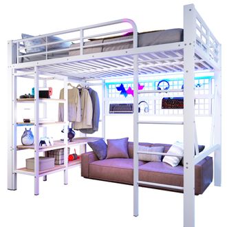 STILVORA Cama Alta 140 X 200 Cm Con Led Ajustable, Estante, Red De Almacenamiento Y Barra Para Ropa, Sin Colch&oacute;n, De Metal, Blanco