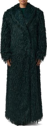 Naked Wardrobe Long Faux Feather Coat in Emerald at Nordstrom, Size X-Small