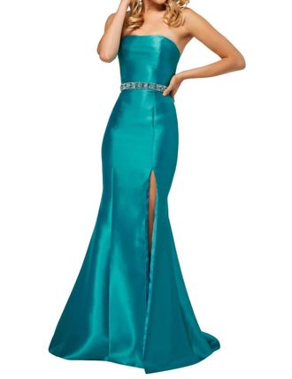 Sherri Hill Strapless Mermaid Gown In Turquoise