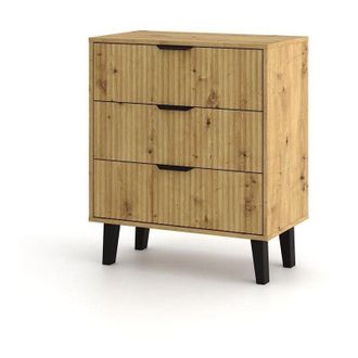 Topeshop Sonia - C&oacute;moda De 3 Cajones Con Frentes Ranurados De Estilo Escandinavo - 70 X 39 X 81,5 Cm - Mueble De Almacenamiento - Roble