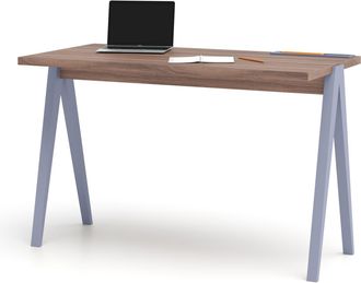 HERDASA Escritorio 635 De La Colecci&oacute;n Comp&aacute;s, Nogal De Melamina Y Patas De Haya Azules