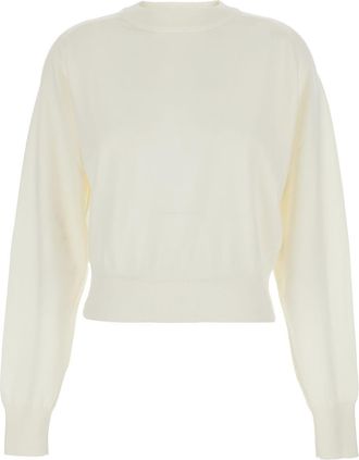 Jacquemus White Crew Neck Sweater With Back Logo In Merino Wool Woman