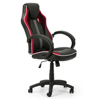 HOMN Sill&oacute;n de oficina elevable y reclinable piel sint&eacute;tica, negro/rojo