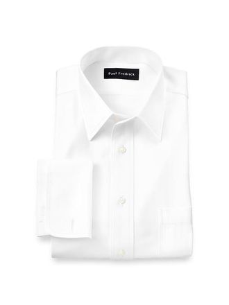 Paul Fredrick Non-iron Cotton Herringbone Point Collar French Cuff Dress Shirt in White at Nordstrom, Size 15.5 - 34