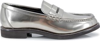 Brunello Cucinelli Gray Leather Slip-On Womens Loafers