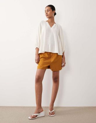 Nobody's Child Silsoe - Pantaloncini in misto lino color tabacco in coordinato-Marrone