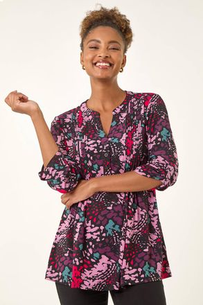 Roman Abstract Animal Print Pintuck Shirt