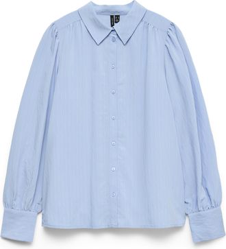 Vero Moda Hemdbluse VERO MODA VMMILLIE LS SHIRT WVN GA, Damen, Gr. XL, brunnera blau stripes:snow wei&szlig;, Obermaterial: 80% Viskose, 20% Nylon, gestreift, regular