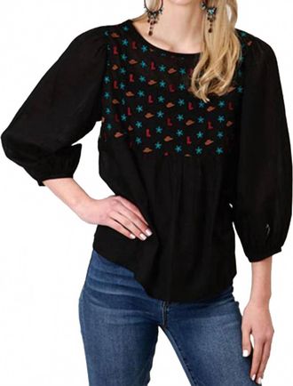 Roper Five Star Peasant Blouse In Black