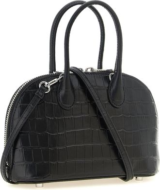 Self Portrait Croc-Embossed Cowhide Top Handle Bag - Black
