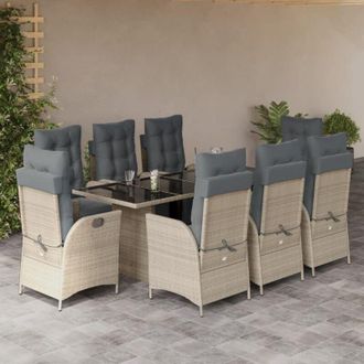 vidaXL Set Comedor De Jard&iacute;n 9 Pzas Cojines Rat&aacute;n Sint&eacute;tico Gris Claro Vidaxl