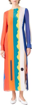 Akris Paravent Print Silk Chiffon Button-Up Shirt in Orange Multicolor at Nordstrom, Size 10