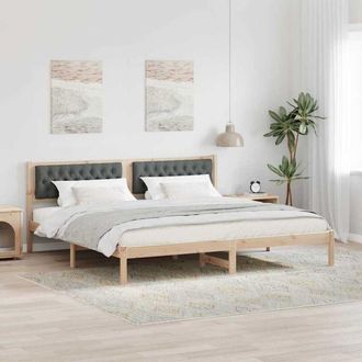 vidaXL Bed Frame with Headboard Dark Grey 200 x 200 cm Solid Pine Wood vidaXL