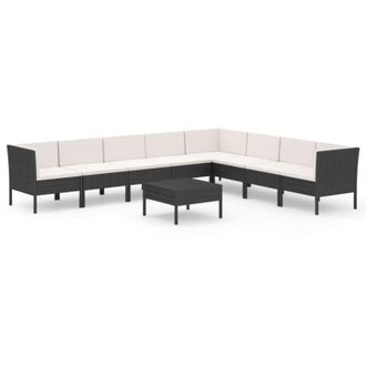 vidaXL 9 Pcs Garden Lounge Set Con Vime Pe Negro
