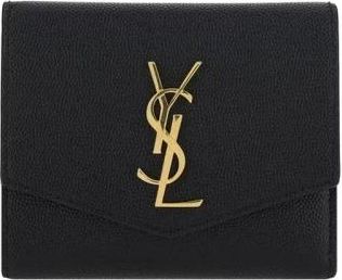 Saint Laurent Portemonnee met reli&euml;flogo en dubbele kaartsleuven - Dames - Portefeuilles - Zwart - ONE Size - Leer - Accessoires