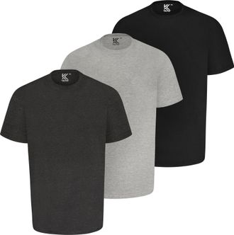 KAM T Shirts Three Pack Short Sleeve Crew Neck Casual Tops Mens 2XL-8XL 500V (UK, Alpha, 8XL, Plus, Regular, BLK/Grey/Charc)