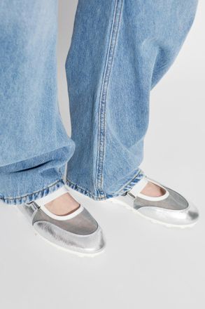 Marni Ballet Flats With Logo Patch, Womens, Silver