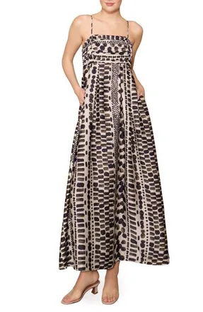 Melloday Mixed Print Satin Maxi Dress in Bone Black at Nordstrom, Size X-Large