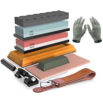 OEM Kit De Afilado Con Piedras, Juego De Afilador De Cuchillos Profesional, Piedras De Aplanar, Gu&iacute;a De &Aacute;ngulos, Cord&oacute;n De Cuero Y Guantes Resistentes A L
