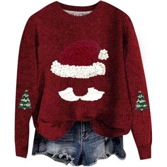 Generic Funny Christmas Jumpers Womens Xmas Jumper Santa Claus Sweater Elk Lightweight Jumpers Gingerbread Slimming Striped Fair Isle Cable Knit Long Sleeve L