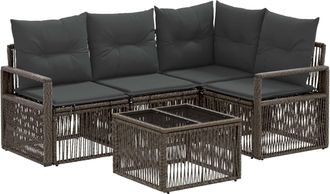 vidaXL Conjunto De Sof&aacute;s De Jard&iacute;n 5 Uds. Gris Rat&aacute;n Sint&eacute;tico Vidaxl