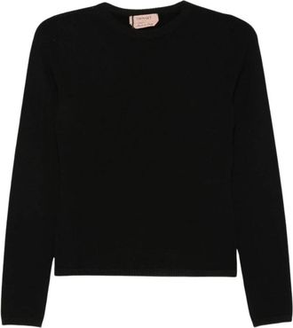 Twinset Fijngebreide trui met ronde hals - Dames - Ronde hals truien - Zwart - M - Truien & Vesten