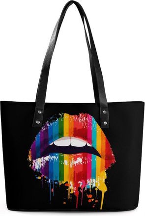 Generic Vintage LGBT Gay Rainbow Lips Tote Bags for Women Cute Shoulder Purses Handbags