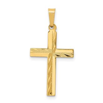 Diamond2Deal 14k Yellow Gold Diamond-cut Hollow Cross Pendant