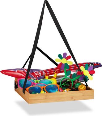 Relaxdays Relaxdays Bamboo Vendor Tray, For Stag/Hen Night, Street Promotion, Usher Tray, Bachelor Party, 2 Straps, 50x40 cm, Natural