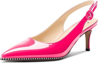 Castamere Womens Mid Heel Pointed Toe Slingback Pumps Court Shoe Pearls Wedding Prom 6.5 CM Heels Peach Pink 5 UK