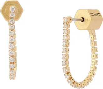 AllSaints Crystal Front-to-Back Hoop Earrings in Crystal/gold at Nordstrom