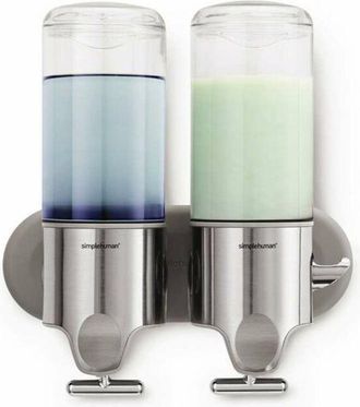 Simplehuman Accessori da bagno - Dispenser di sapone liquido e shampoo con supporto, 2x 444 ml, acciaio inox spazzolato BT1028