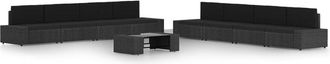 vidaXL Set De Muebles De Jard&iacute;n 9 Pzas Rat&aacute;n Sint&eacute;tico Y Cojines Negro Vidaxl
